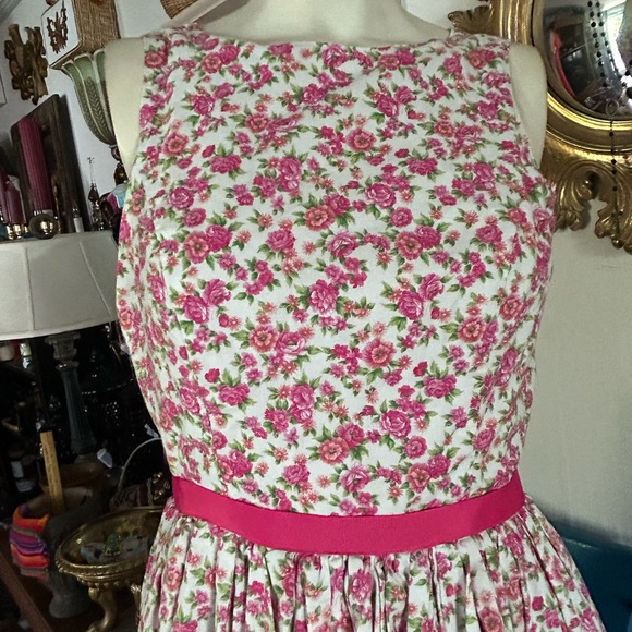 Handmade 50’s Vintage Pink Rose Print Dress - Picture 8 of 11